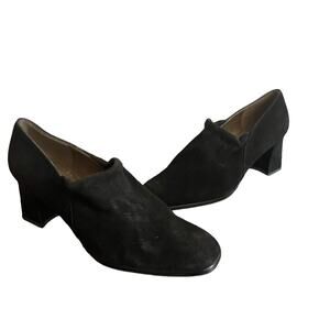 Stuart Weitzman VTG Black Sock Style Suede Leather Chunky Block Heels Pumps 8B